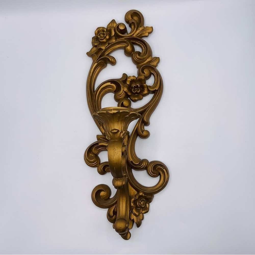 VTG Wall Sconce Homco Gold Tone Candle Holder Hollywood Regency Ornate #4118
